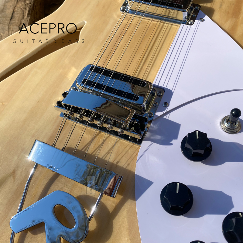 12 String Natural Color Semi Hollow Body Electric Guitar Tailpiece Bridge Rosewood Fingerboard 360 Guitarra High Quality