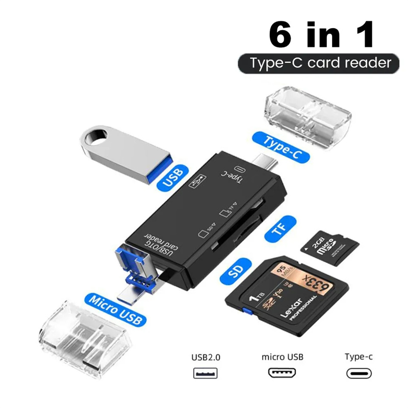 SD Card Reader USB C Card Reader 6 In 1 USB 2.0 TF/Mirco SD Smart Memory Card Type C OTG Flash Drive Cardreader Adapter