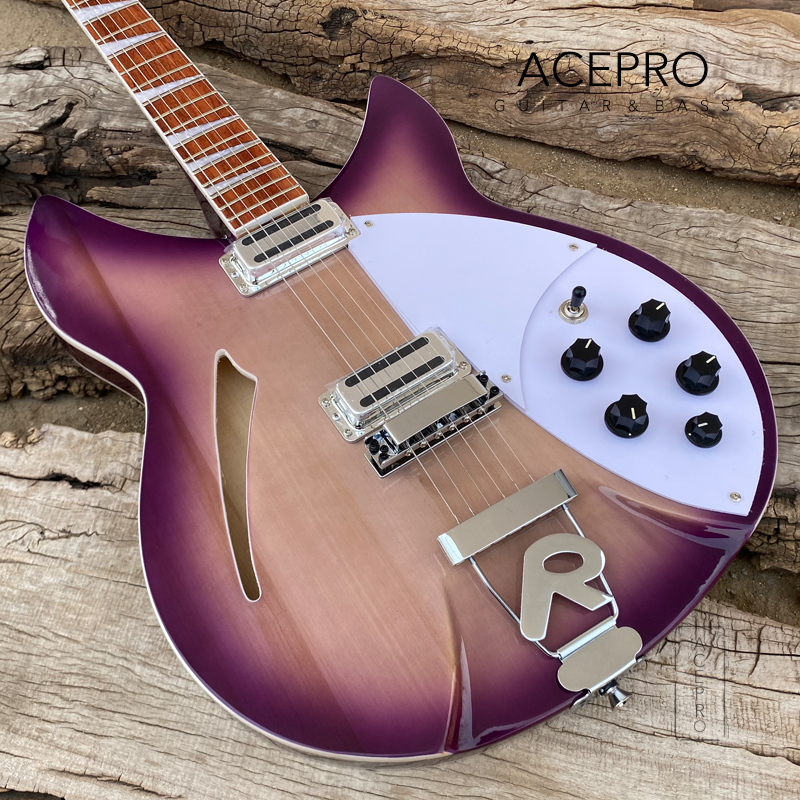 360 Purple Burst Electric Guitar 6 String Semi Hollow Body Guitarra Tailpiece Bridge Rosewood Fingerboard High Quality