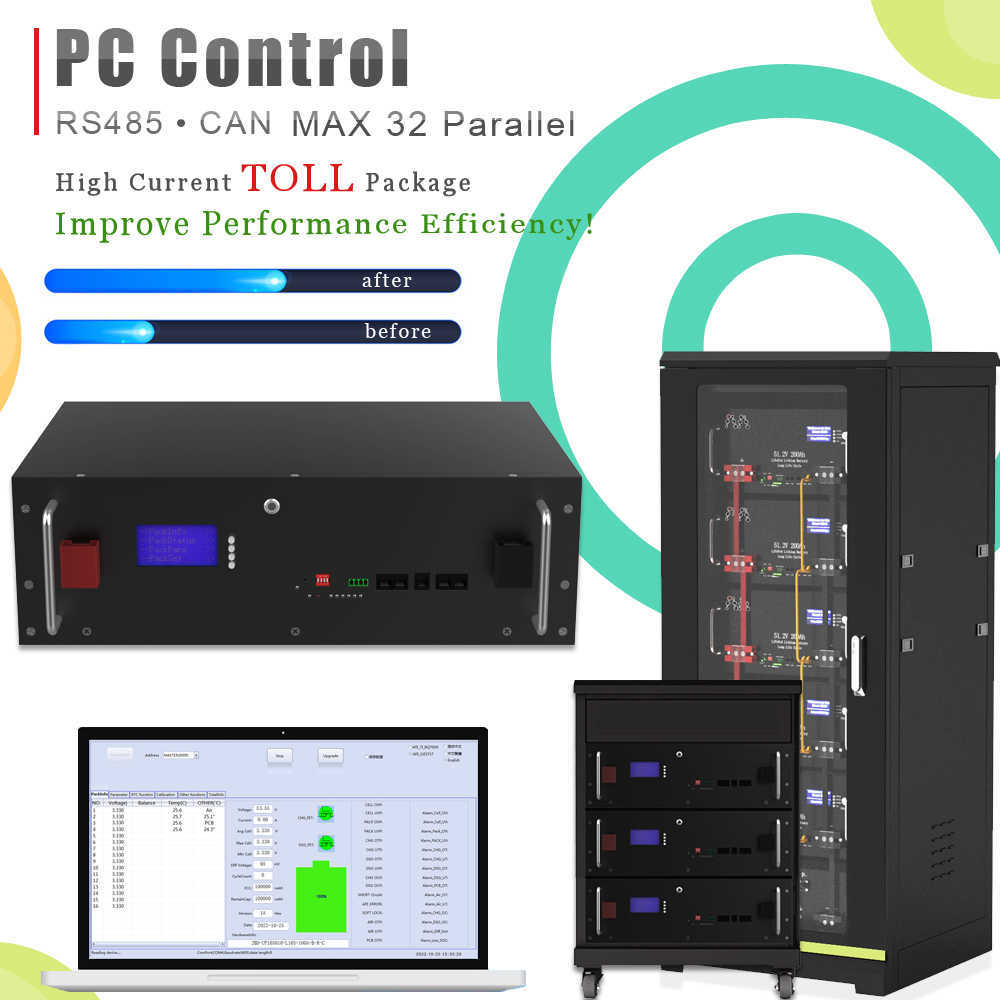 48V LiFePO4 280Ah 200Ah 100Ah Pil Paketi 51.2V 14KWh ile RS485 CAN PC Monitörü Enerji Depolama için Yedek Güç VERGİSİ YOK