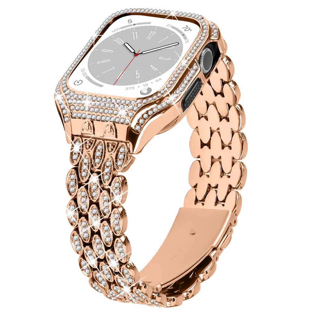 Bling Diamond Stal nierdzewna Zestaw Mod Mod Protective Cage Pasp Pasp Pasek do Apple Watch Series 8 7 6 5 4 SE 40 mm/41 mm