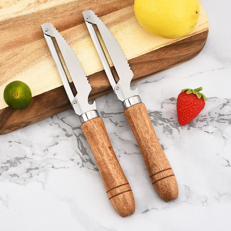 Stainless steel Melon Fruit Peeler With wooden Handle Multi-function Peeler Household Bottle Opener Fish Scale Planer