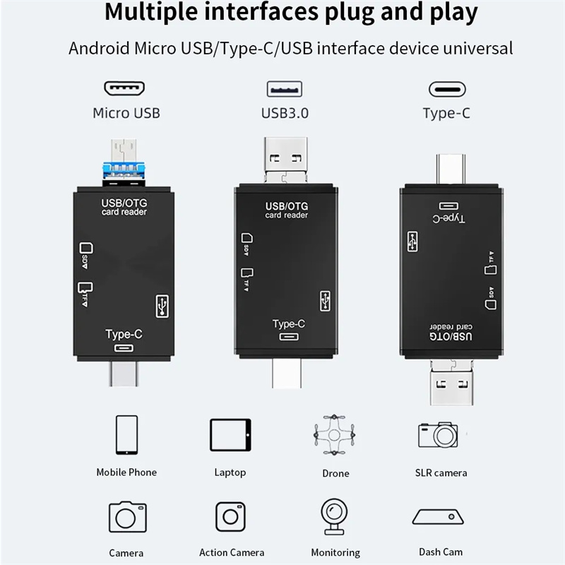 Lettore di schede SD Lettore di schede USB C 6 in 1 USB 2.0 TF/Mirco SD Smart Memory Card Tipo C OTG Flash Drive Cardreader Adapter