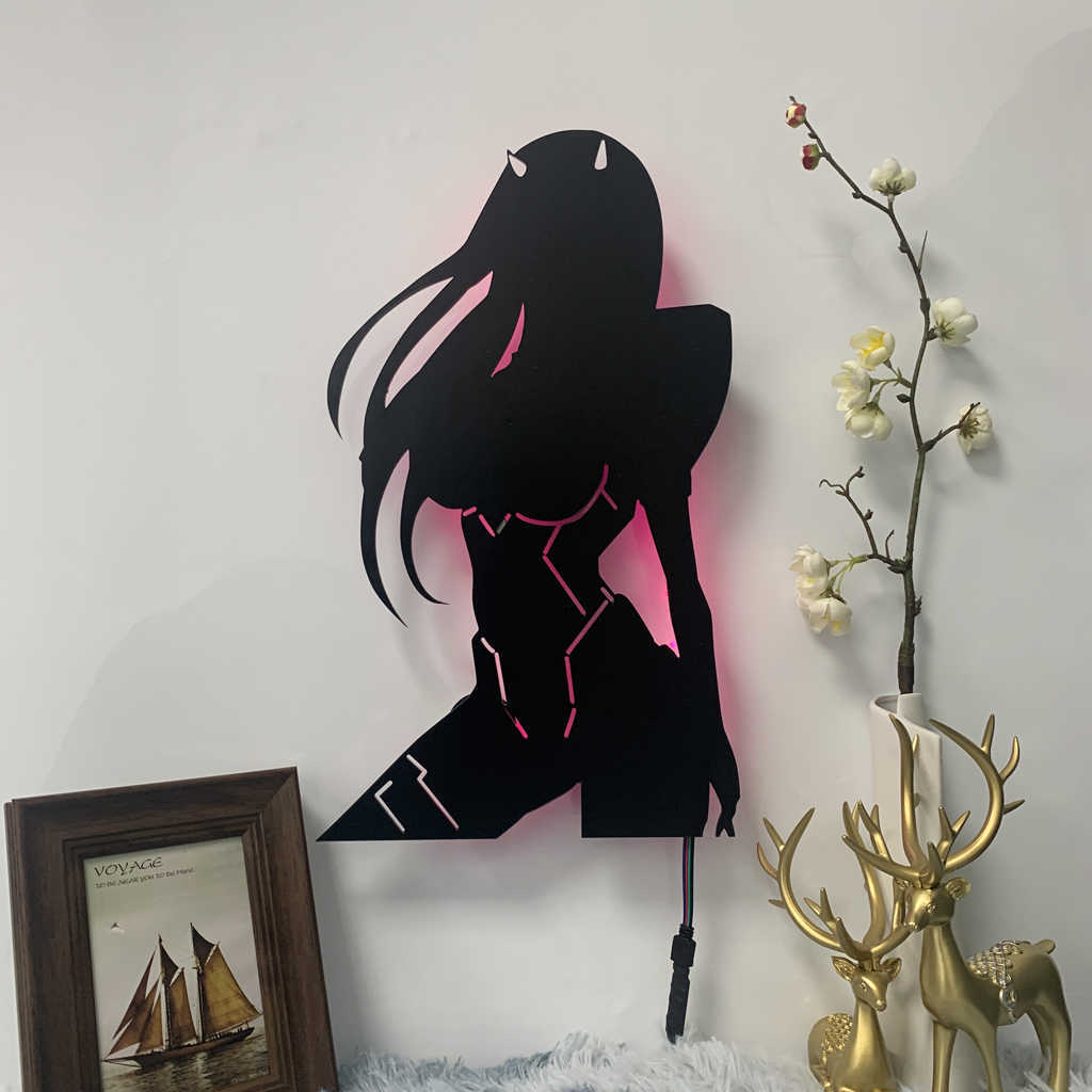 Lâmpadas Anime Silhouette Light Zero Two Darling In The Franxx para placas de casa Decoração de presente de aniversário zero dois Lâmpada de parede MangaHKD230701