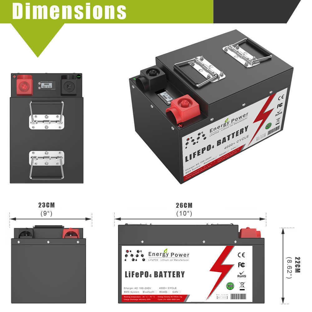 12V 24V 100AH 200AH 300AH LiFePo4 batterie Bluetooth BMS Grand A cellules Lithium fer phosphate pour RV stockage solaire hors réseau