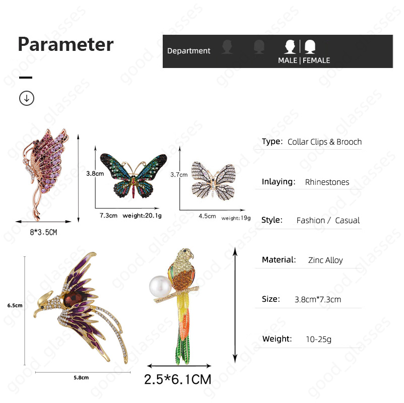 Изысканная Бабочка Феникс Броши Булавки Стильные Дизайнерские Костюмы Попугая Воротники Зажимы Свитер Рубашки Шарф Булавки Аксессуары Для Одежды для Женщин Мужчин