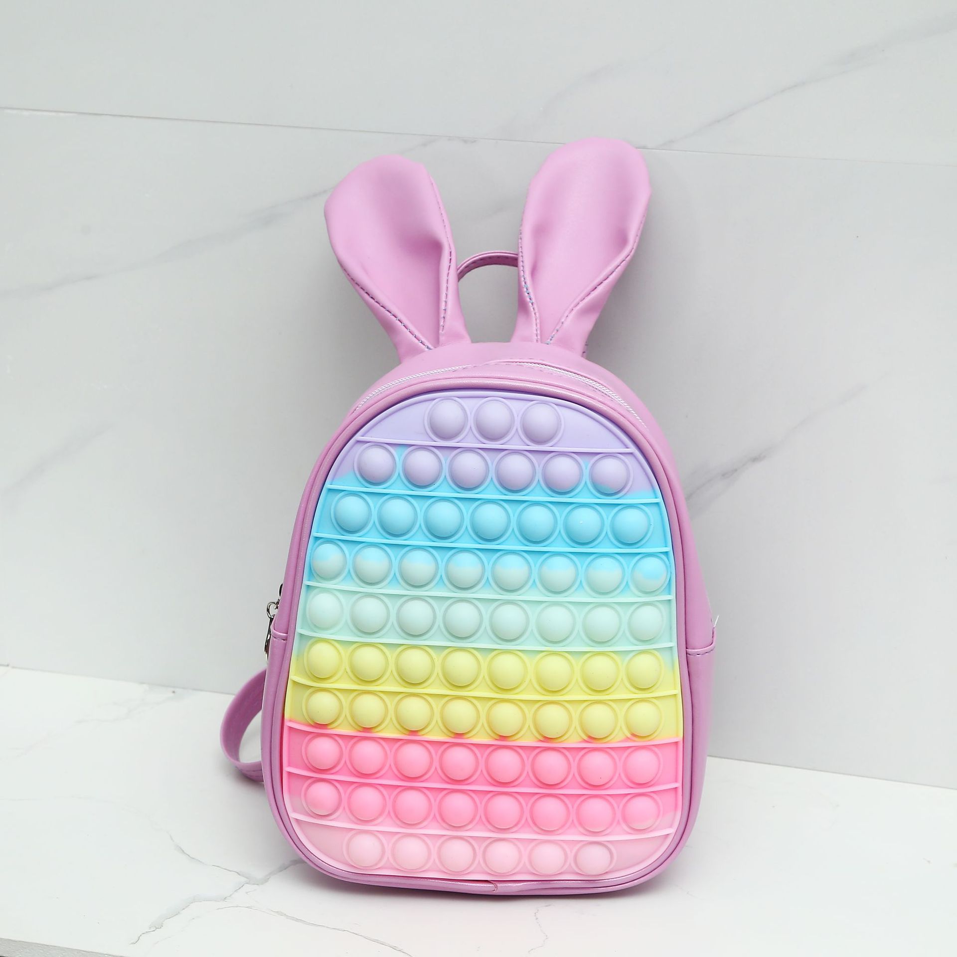 Enfants stéréo oreilles de lapin sacs à dos filles garçons décompression serrant double sac à bandoulière enfants arc-en-ciel silicone sacs de bande dessinée Z3053