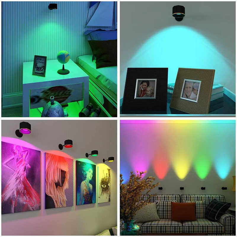 Lampen Draadloze Wandlamp RGB Licht Afstandsbediening Dimbare LED Oplaadbaar Roterend Magnetisch Verstelbare Touch Control Home Decor LightHKD230701