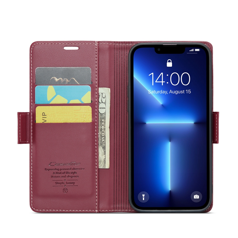 Caseme PU Estuches de billetera de cuero liso para Iphone 15 14 Pro Max Plus 13 12 11 XR XS MAX X 8 7 Plus Iphone15 Ranura para tarjeta de crédito Teléfono de bolsillo Funda con tapa Titular Estuche con soporte