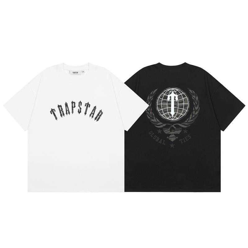 تي شيرت Trapstar 2023 Summer New Line للرجال والنساء مطبوع عليه حرف Os بأكمام قصيرة American Street Cotton T-shirt Trend