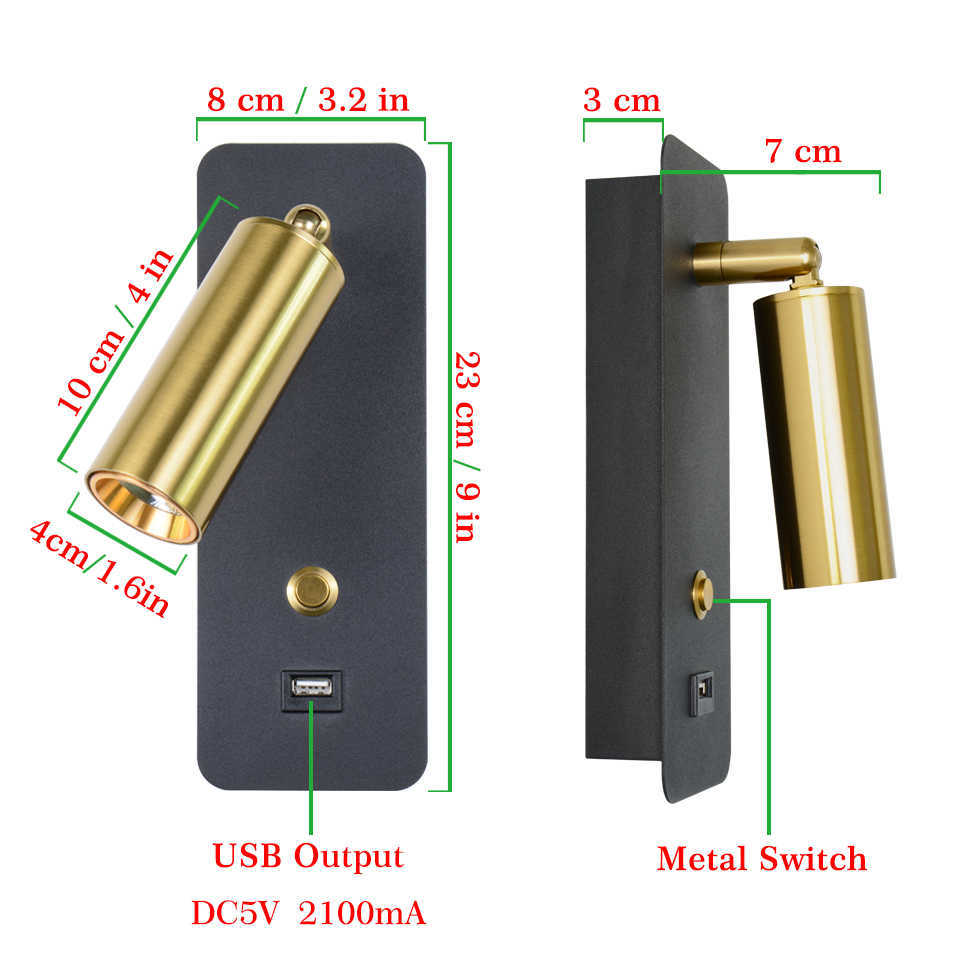 Anahtar ve USB Arabirimli Lambalar LED Işıklar Moda 7 W Beyaz Siyah Duvar Lambası Fikstürü Koridor Koridor Yanında Aydınlatma Sanatı AplikHKD230701