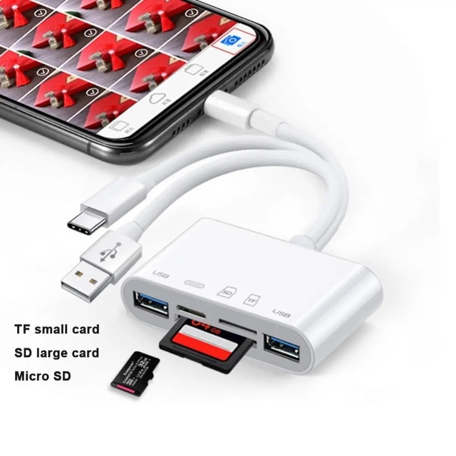 USB Adapter 5 In 1 TypeC Android IOS Flash Drive SD/TF Card Reader Adapter for Iphone Ipad Macbook Laptop Xiaomi Samsung