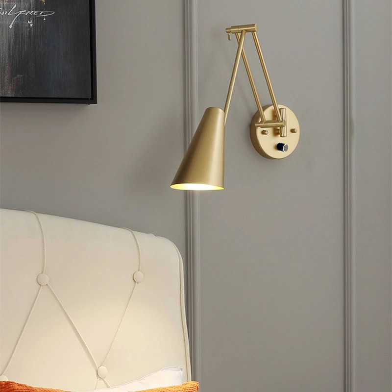 Lamps Led Dimmable Lamp Bedroom Bedside Reading Folding Telescopic Switch Modern Creative Study Rocker Wall Light FixtureHKD230701