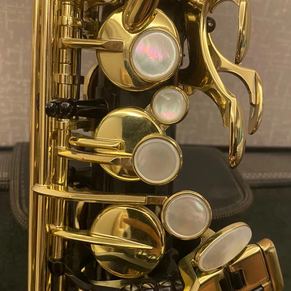 Klassisches Altsaxophon 803, Eb-Ton, Messing vernickelt, schwarzer Korpus, goldene Tasten, Jazzinstrument mit Zubehör