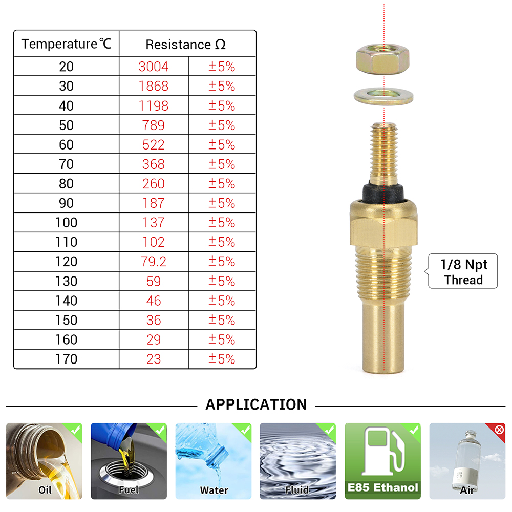 Sensor de temperatura do óleo do carro de corrida 12V 1/8 NPT Sensor de temperatura da água PQY-TSU01