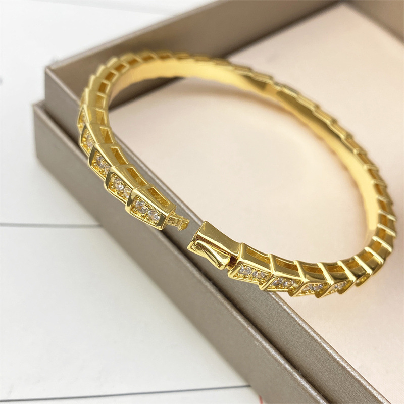 Designer Armbanden Luxe Zilveren Torque Bangle Bamboo Bone Armbanden Voor Vrouwen Verstelbare Serpentine Volledige Diamanten Armband Casual Party Gift Sieraden