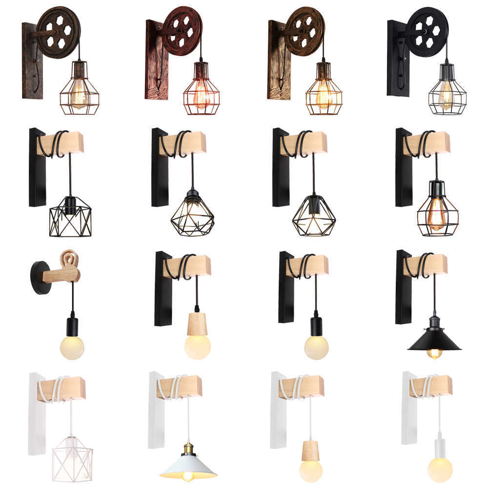 Lampes Vintage Industrielle Applique Murale Abat-Jour Plafond Poulie De Levage Rétro Loft Lampe Café Bar Réglable Applique Luminaire Éclairage Maison DecoHKD230701