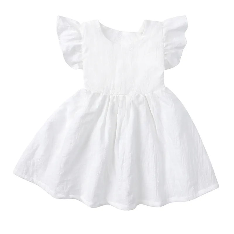 Girls Dresses Baby Designer Clothes Bowknot Princess Fairy Dress Cotton Linen Fly Sleeve Dress Party Boutique Kids Summer Dress Fashion Skirts Sundress