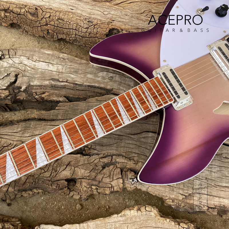 360 Purple Burst Electric Guitar 6 String Semi Hollow Body Guitarra Tailpiece Bridge Rosewood Fingerboard High Quality