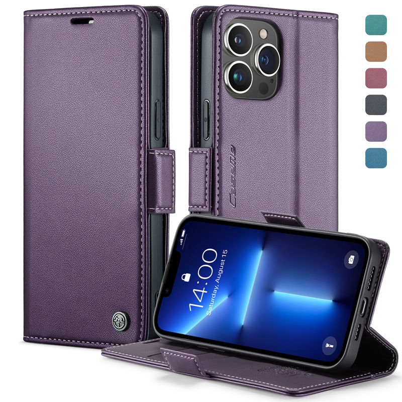 Caseme PU Plain Leather Wallet Cases For Iphone 15 14 Pro Max Plus 13 12 11 XR XS MAX X 8 7 Plus Iphone15 Credit Card Slot Pocket Phone Flip Cover Holder Kickstand Pouch