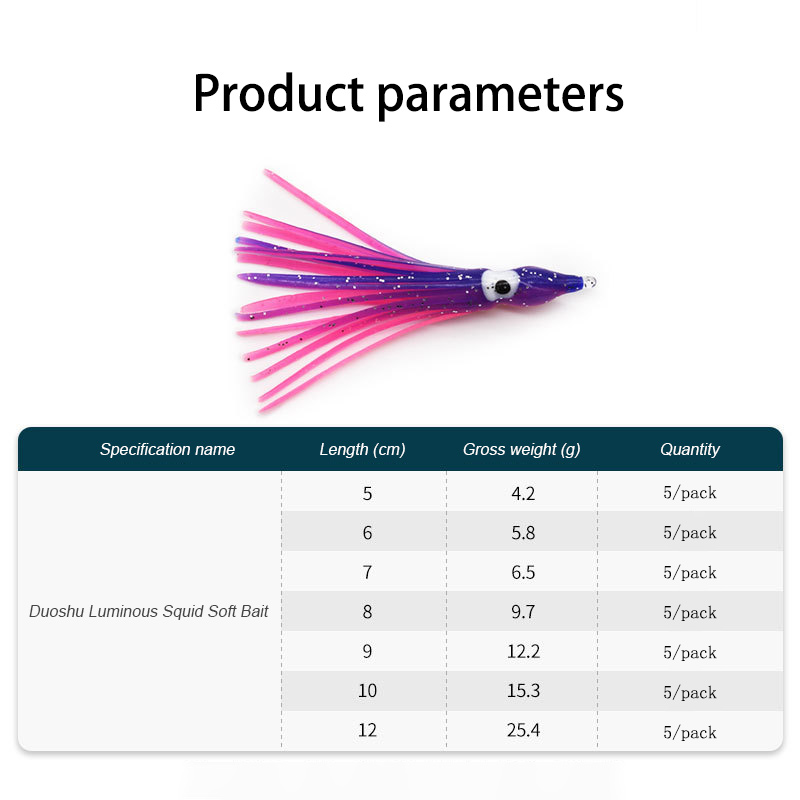 5 pz / borsa esche da pesca calamari traina gonna calamari esche da pesca in acqua salata tonno e selvaggina arcobaleno produttore di esche da pesca all'ingrosso OEM