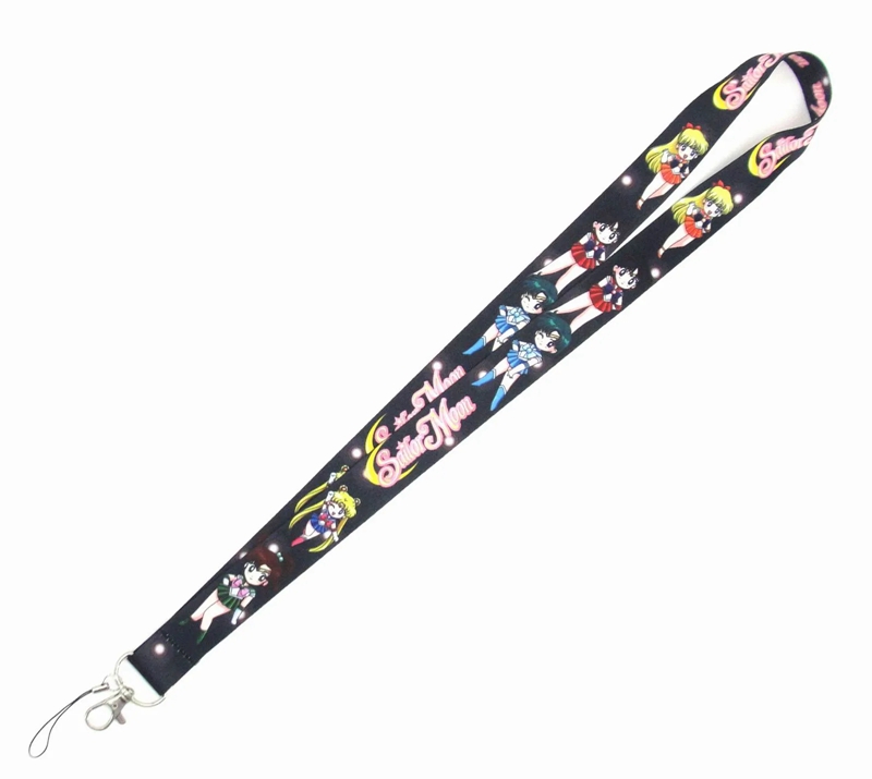 Small Wholesale Japan Anime Sailor Moon Lanyard Neck Strap Clip Black Stripe for Car Key ID Card Mobile Phone Badge Holder