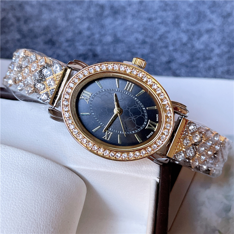 Fashion Full Brand Wrist Watch Women Ladies Oval Crystal Style Luxury With Steel Metal Band Quartz Clock CH99