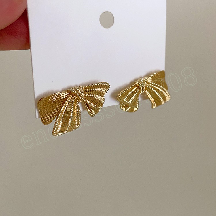 Bijoux modernes 925 argent aiguille métallique nœud papillon boucles d'oreilles pour femmes fille doux tempérament coréen accessoires