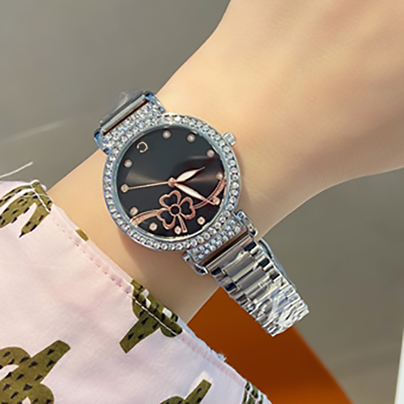 Fashion Full Brand Wrist Watch Women Ladies Crystal Flower Style Luxury With Logo Designer Steel Metal Band Quartz Clock CH96