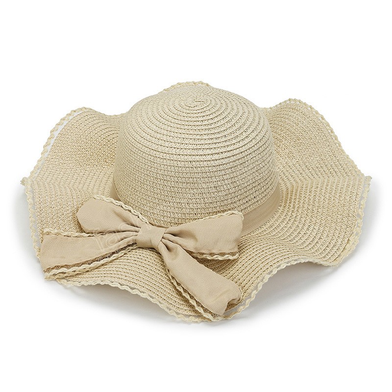 Sombrero de paja de verano plegable de ala ancha protección solar gorras de playa cinta Bowknot Casual sombreros de Panamá para mujer