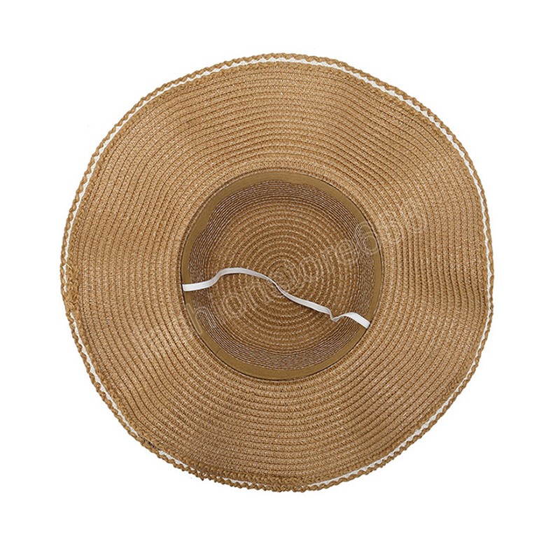 Chapeau de paille d'été pliable à large bord Protection solaire casquettes de plage ruban nœud papillon décontracté femme Panama chapeaux