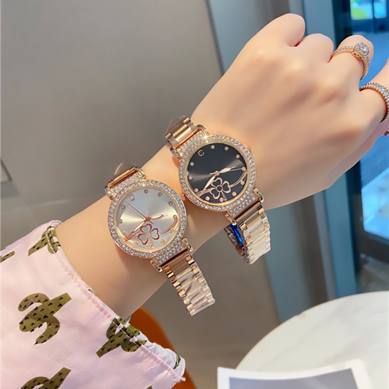 Fashion Full Brand Wrist Watch Women Ladies Crystal Flower Style Luxury With Logo Designer Steel Metal Band Quartz Clock CH96