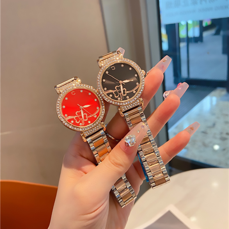 Fashion Full Brand Wrist Watch Women Ladies Crystal Flower Style Luxury With Logo Designer Steel Metal Band Quartz Clock CH96