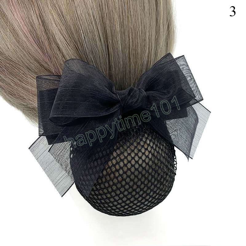 Elegant nätgarn Bow Hair Net Barrette Flight Bevis Band Hårklipp Kvinnor Hårbulle Cover Net Headwear Bun Net Snood