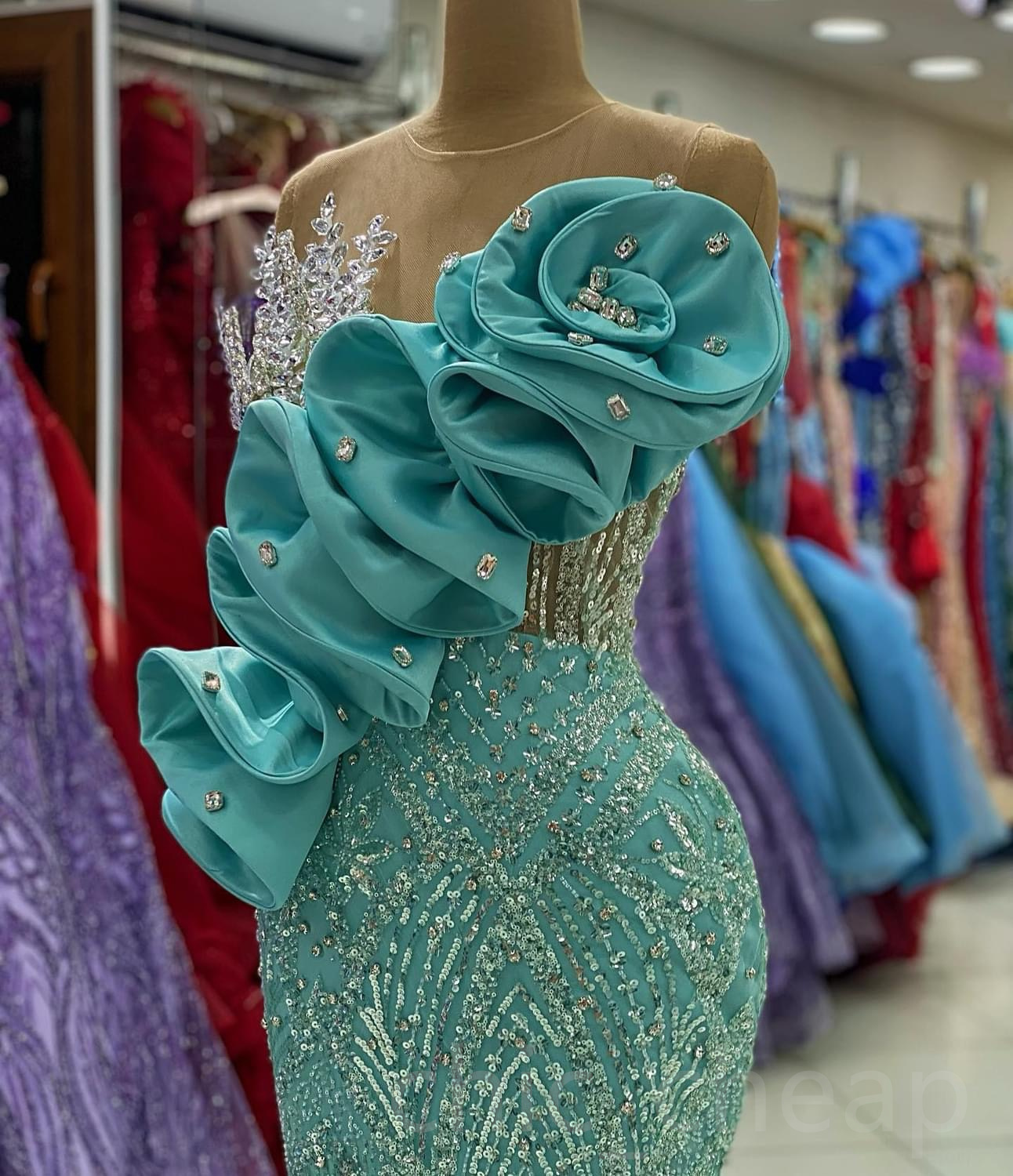 2023 ASO EBI Hunter Green Mermaid Dress Crystals Evening Formal impreza Druga przyjęcie urodzin Druhna Suknie zaręczynowe sukienki szatą de soiree ZJ684