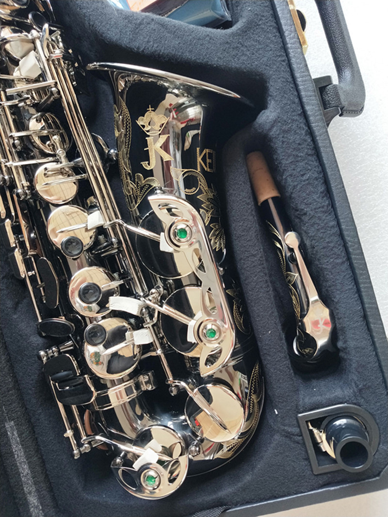 Imágenes reales Alemania JK SX90R Keilwerth Saxofón Alto Negro Níquel Aleación de plata Alto Sax Latón Instrumento musical con estuche Boquilla Grado profesional