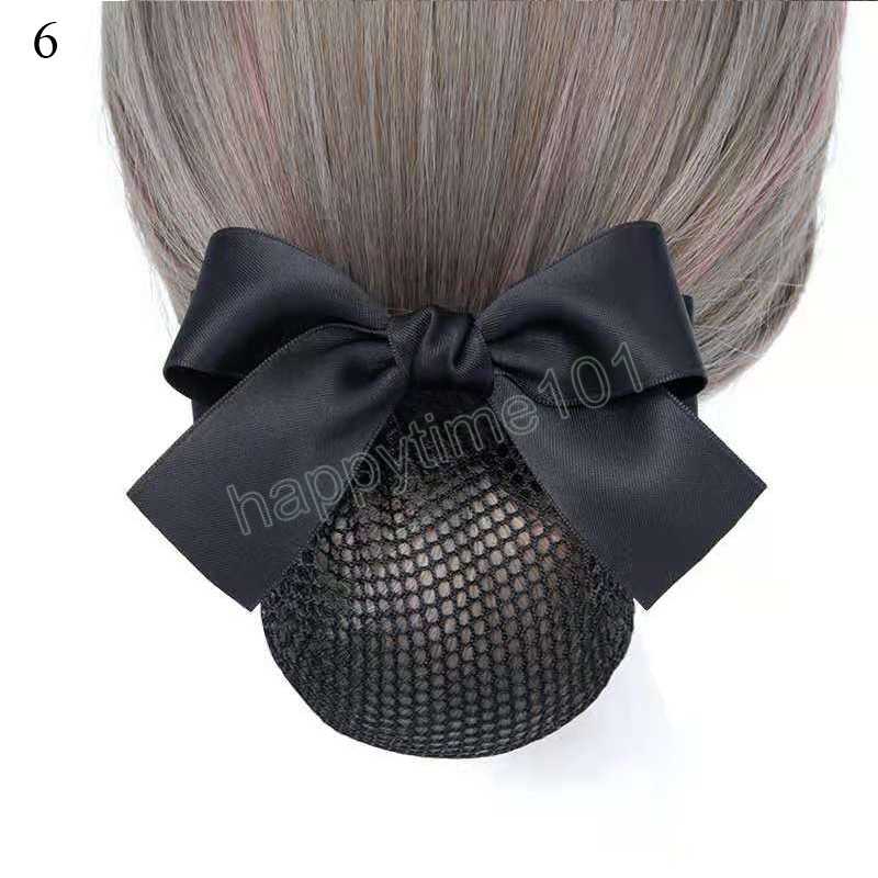 Elegant nätgarn Bow Hair Net Barrette Flight Bevis Band Hårklipp Kvinnor Hårbulle Cover Net Headwear Bun Net Snood