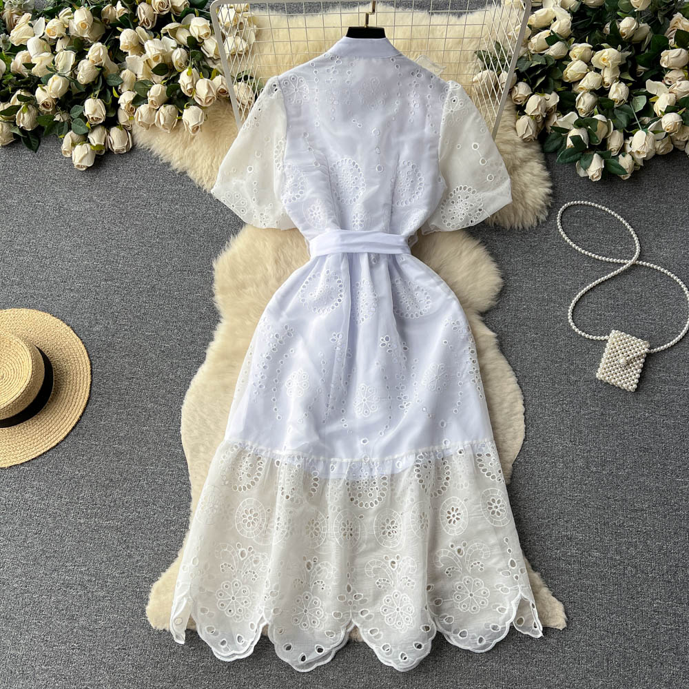 Sukienki swobodne Nowy moda okrągła drewniane drewniane ucha puste sukienka A-Line na damskie letnie koronkowe imprezie Vestidos 2023