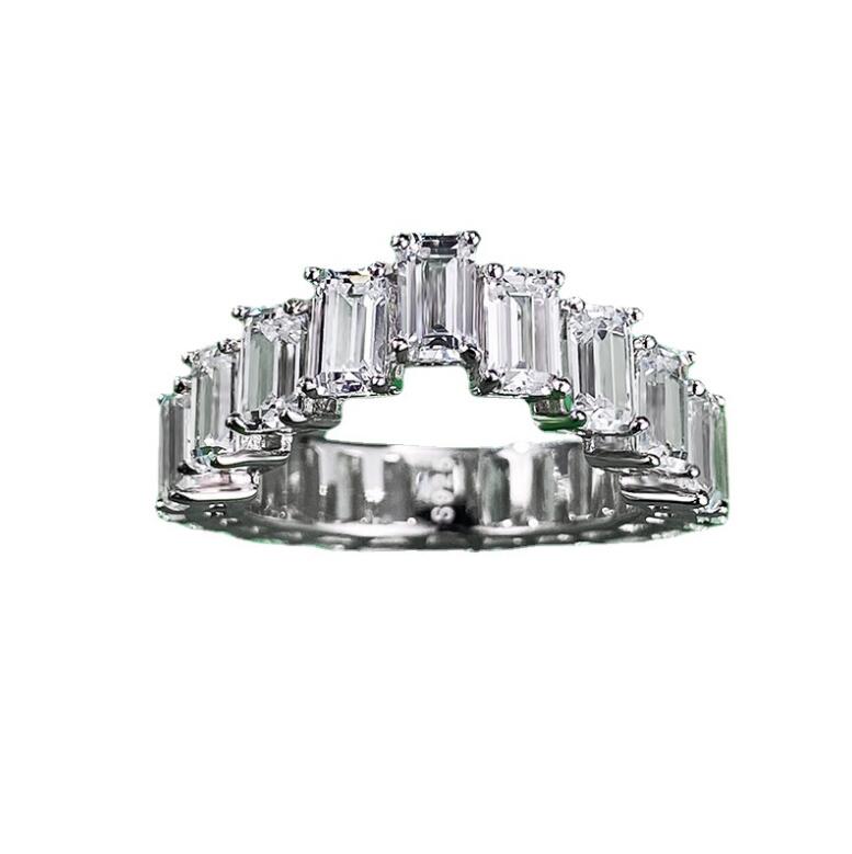 2023 Ins Top Verkoop Trouwringen Luxe Sieraden Emerald Cut Moissanite Diamant Edelstenen Puur 100% 925 Sterling Zilver Party Eternity Vrouwen Band Ring Nooit Vervagen Gift