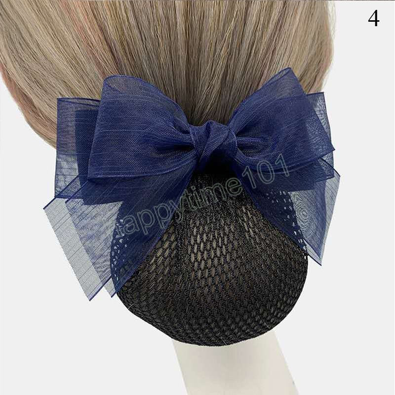 Elegant nätgarn Bow Hair Net Barrette Flight Bevis Band Hårklipp Kvinnor Hårbulle Cover Net Headwear Bun Net Snood