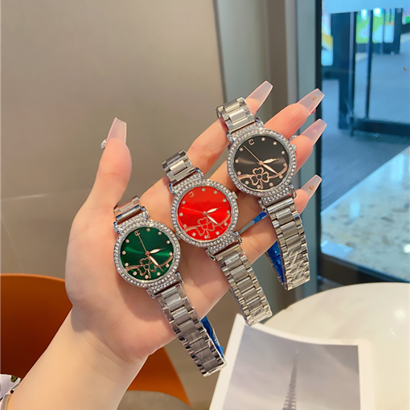 Fashion Full Brand Wrist Watch Women Ladies Crystal Flower Style Luxury With Logo Steel Metal Band Quartz Clock CH96