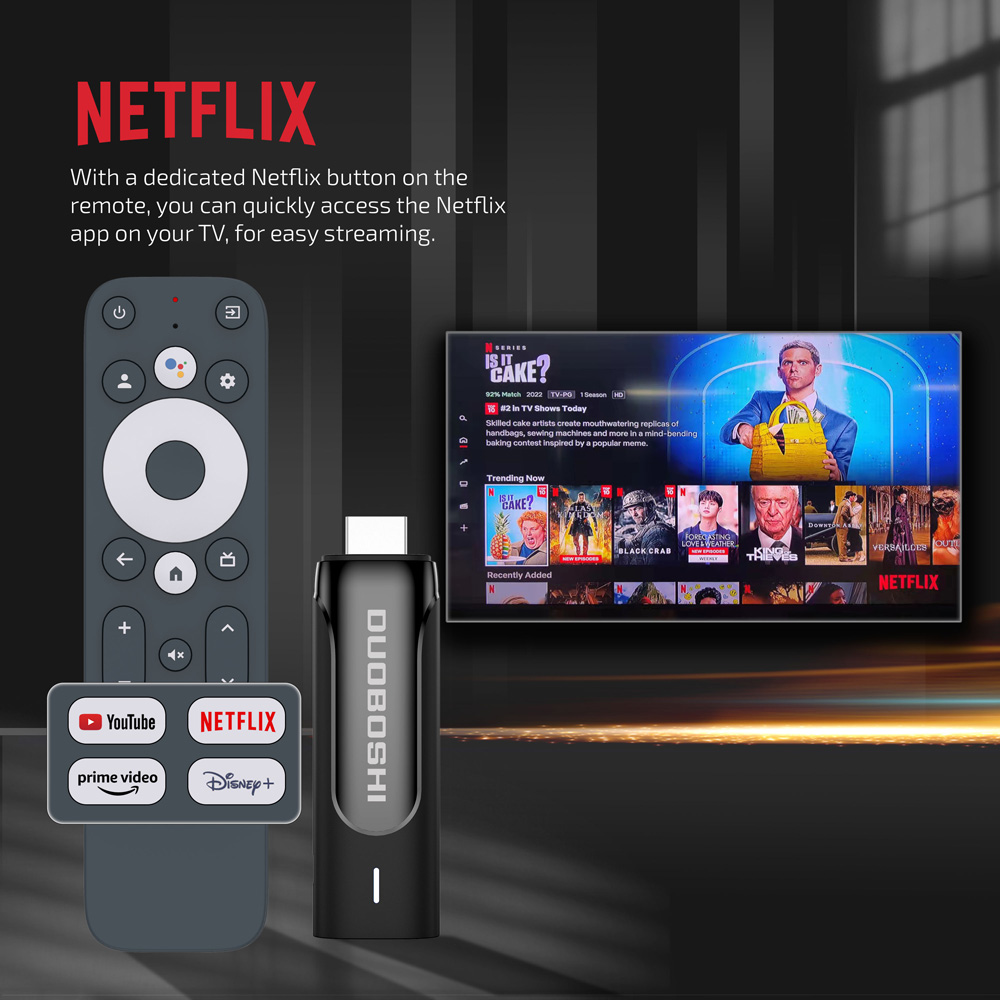 DUOBAOSHI GT1 4K HD Streaming Media Player TV Stick S905Y4 2G 8G WIFI Google certifié BT Remote Smart Android TV Fire Stick