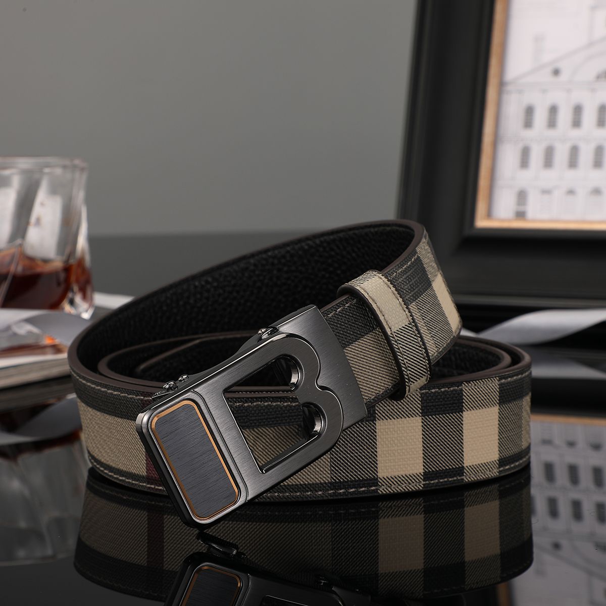 Men's belt Automatic buckle Brand Name belt Luxury Striped letter buckle Classic fashion belt Gold silver Black buckle Casual width 3.8cm size