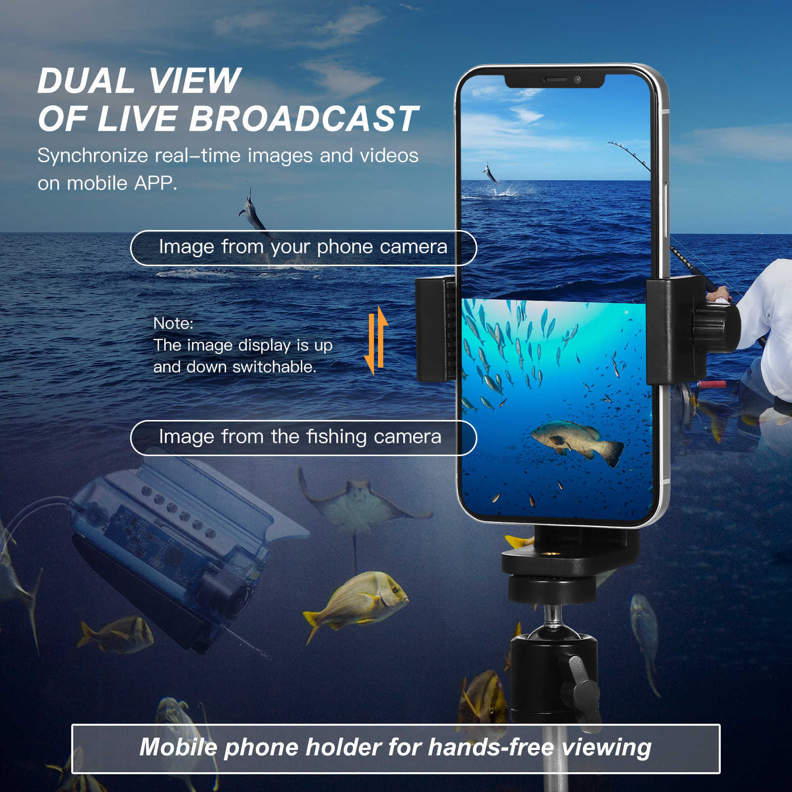 Fish Finder Caméra de pêche 1080P Pêche sous-marine Caméra vidéo en direct Fish Finder avec contrôle APP avec câble de 50 m Cage de téléphone portable Carry HKD230703