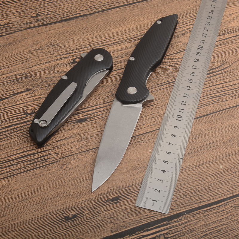 High Quality G8579 Flipper Folding Knife 5Cr15Mov Stone Wash 4.5mm Blade G10 with Steel Sheet Handle Ball Bearing Fast Open Folder Knives