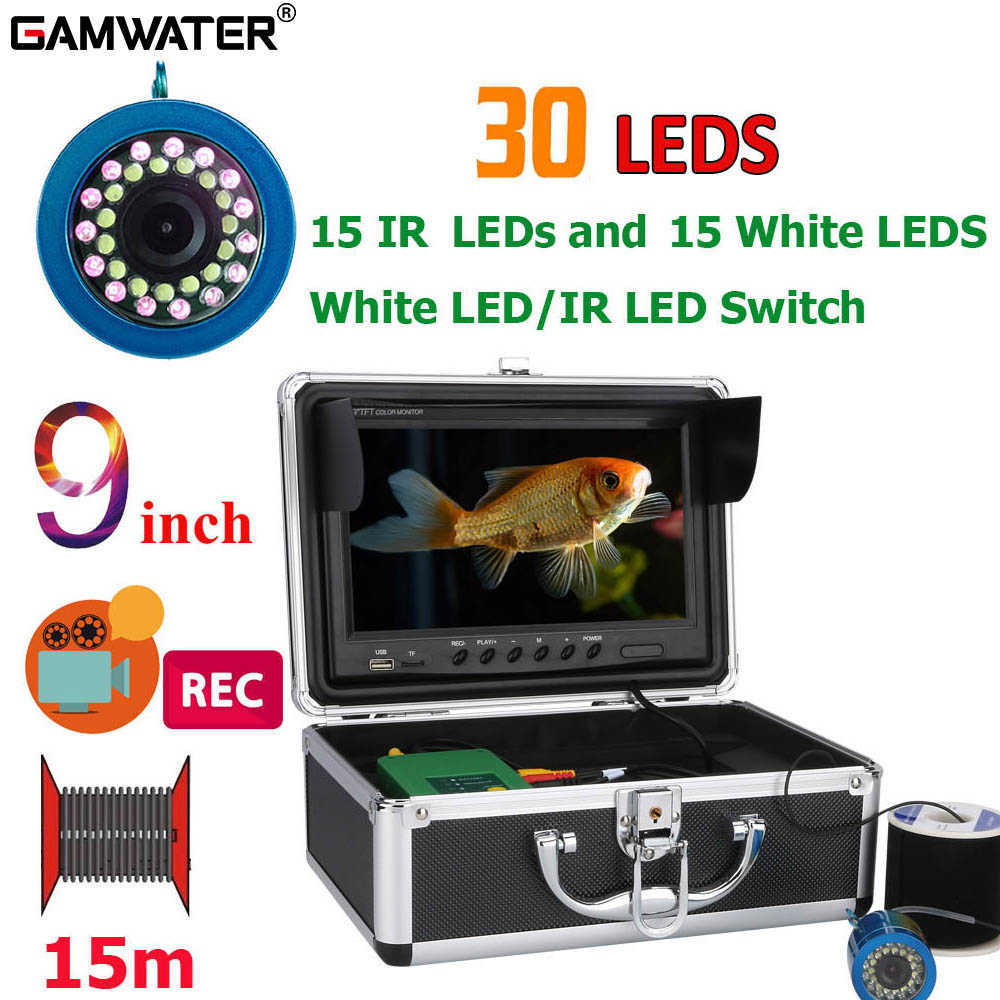 Détecteur de poisson GAMWATER 9 pouces DVR caméra de pêche d'hiver sous-marine détecteur de poisson vidéo IP68 étanche 30 pièces lumière LED pour la pêche sur glace/mer/rivière HKD230703