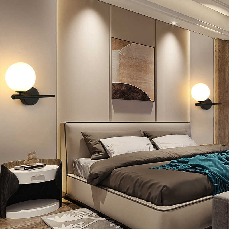 ランプ北欧ガラスボールライトリビングルームインテリア寝室 LED 照明器具 7 ワット G9 電球付き壁取り付け用燭台家庭用 HKD230701