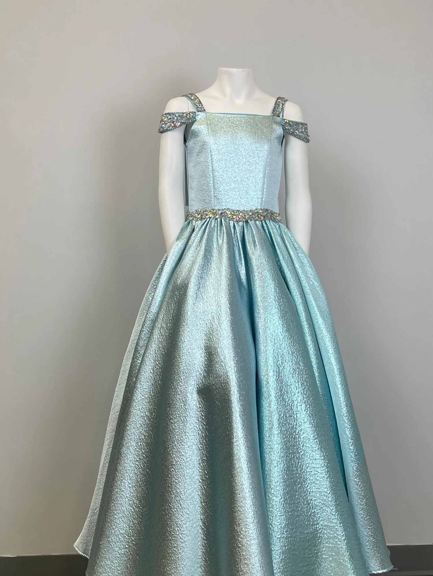 Robe de reconstitution historique à paillettes pour adolescents tout-petit jeune minuscule Miss 2024 cristaux longue petite fille robe de bal sangle formelle cocktail fête d'anniversaire porter métallisé bleu royal paillettes