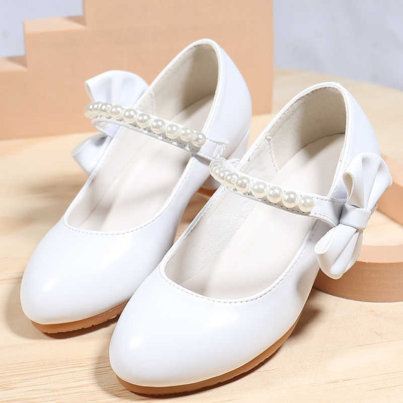 Sneakers Girls Shoes High Heels Butterfly Knot Holy Communion White Shoes for Girls Round Toe Ceremony Elegant Princess Heel Shoe GirlHKD230701