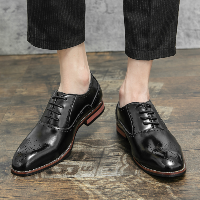 New Oxford Dress Leather Shoes for Men Brogue Wedding Black Brown Lace-up Round Toe Spring Autumn Handmade Size 38-48